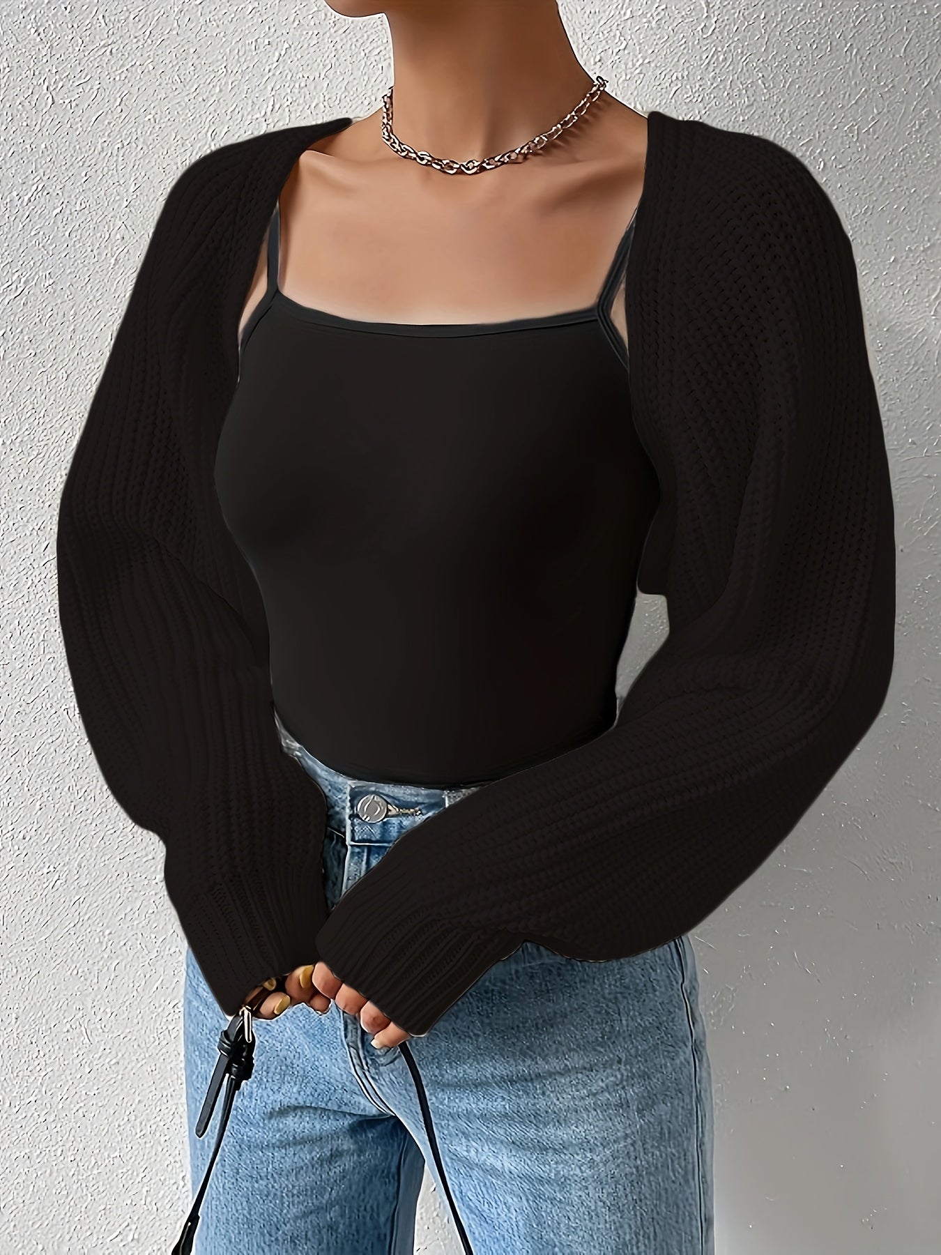 Vibrant Solid Color Crop Knitted Cardigan - Soft, Cozy, Long Sleeve, Drop Shoulder, Open Front Design - Perfect for Spring & Fall, Women's Casual Clothing
